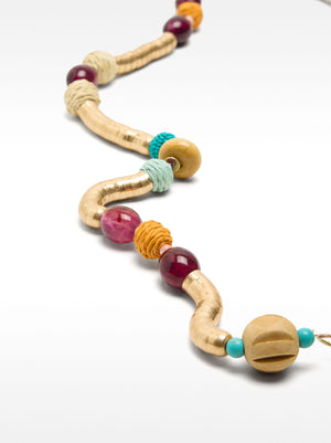 Beaded Stone And Raffia Necklace