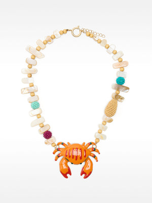 Short Necklace With Crab Shell Pendant