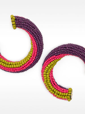 Multicolour Open Hoop Earrings With Beads