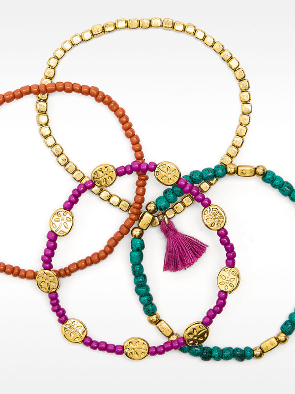 Set Of Bracelets With Beads And Tassel
