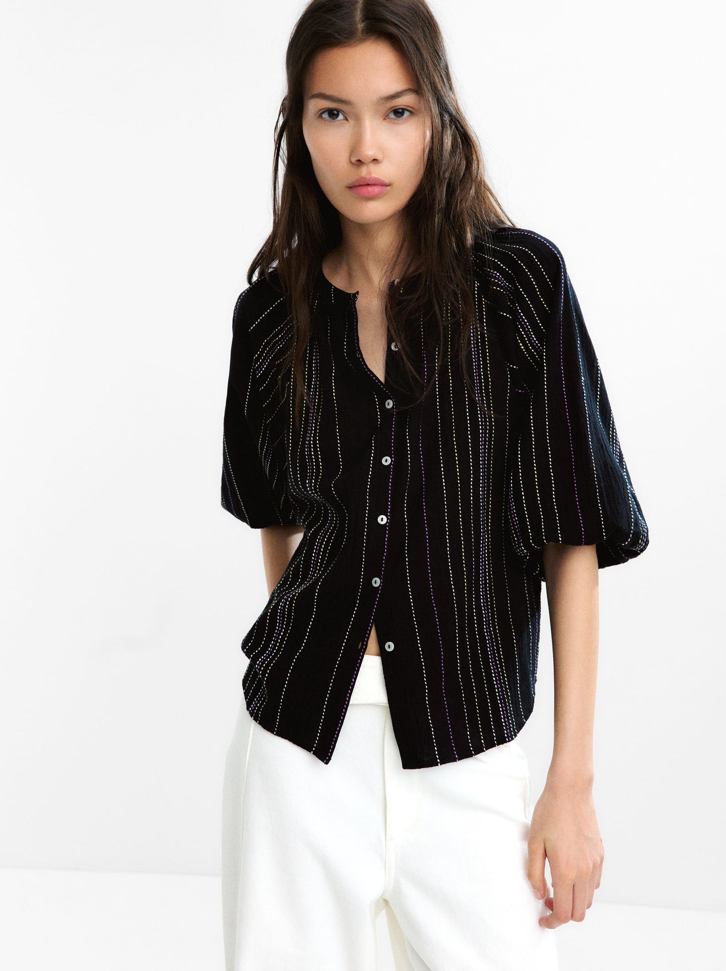 Multicolour Topstitch Shirt 100% Cotton