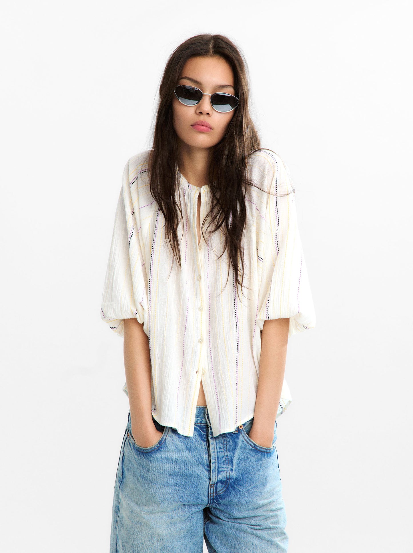 Multicolour Topstitch Shirt 100% Cotton