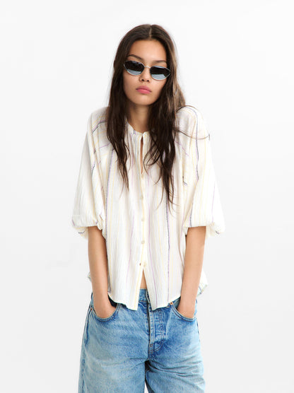 Multicolour Topstitch Shirt 100% Cotton