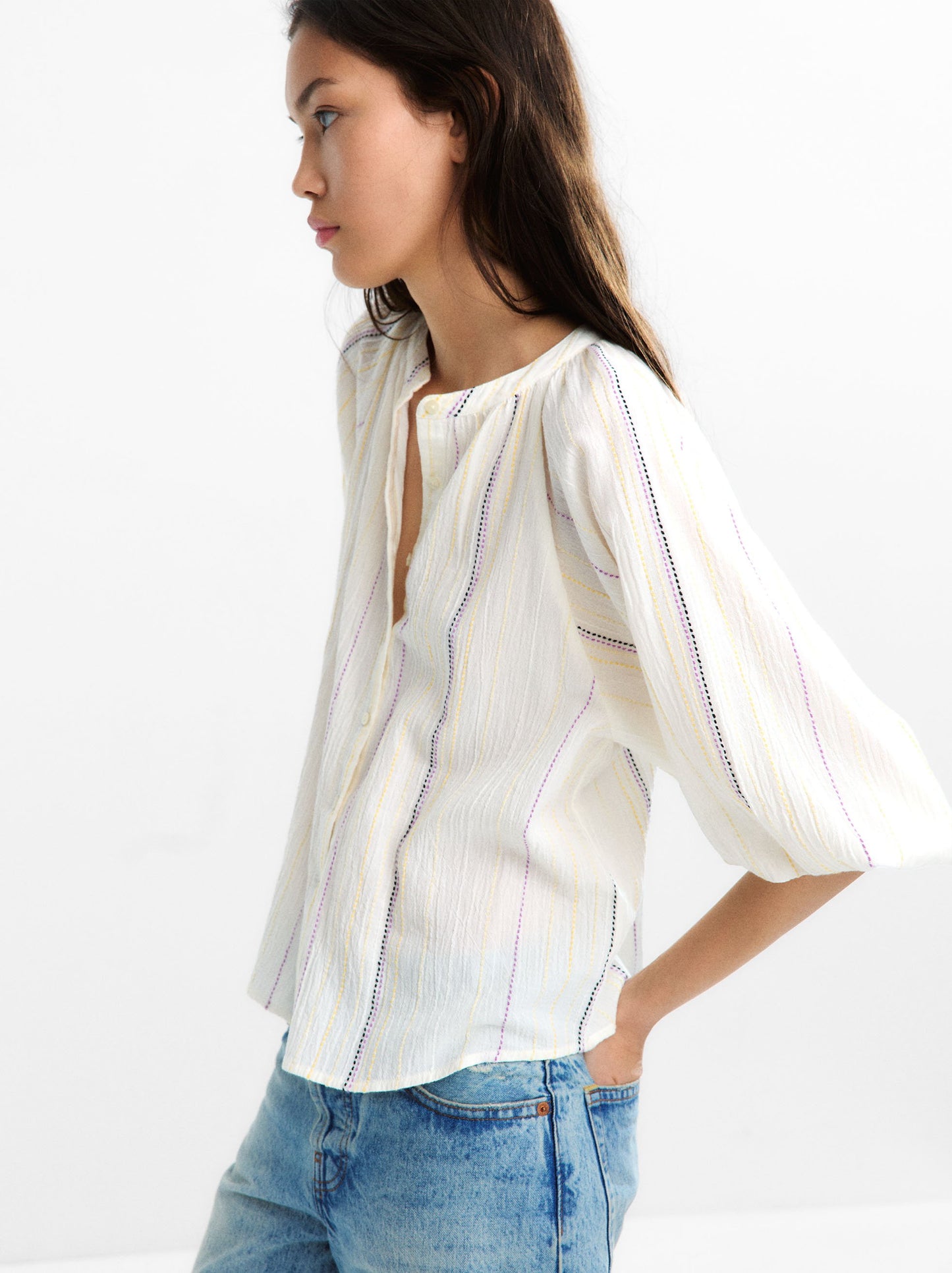 Multicolour Topstitch Shirt 100% Cotton