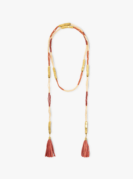 Long Necklace With Beads And Tassels
