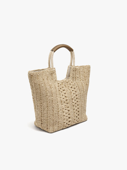 Shopper Bag With Paper Straw Effect With Pendant