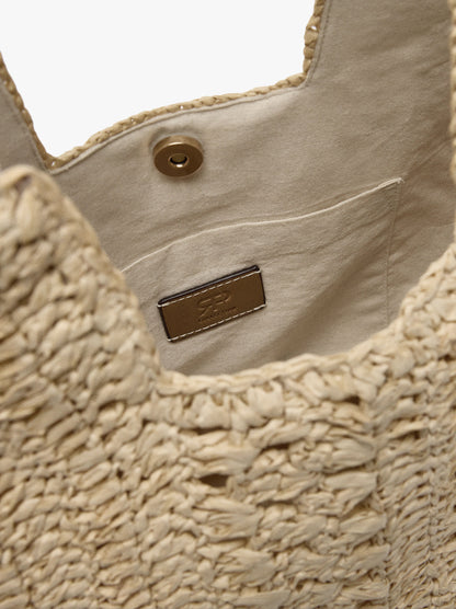 Shopper Bag With Paper Straw Effect With Pendant