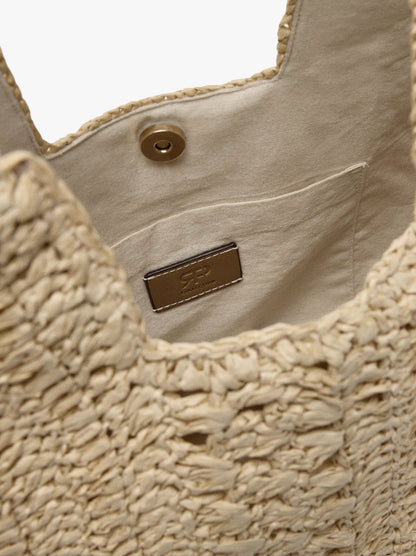 Shopper Bag With Paper Straw Effect With Pendant