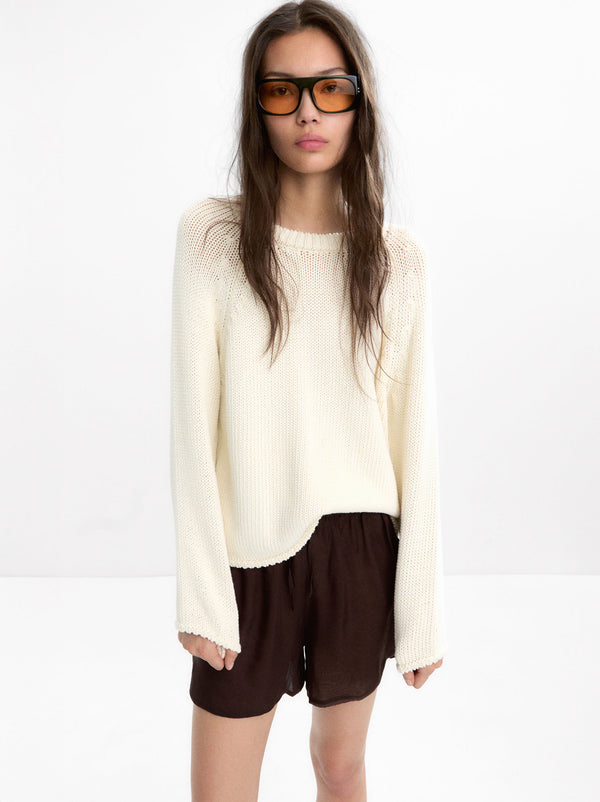 Cotton Sweater With Round-Neck