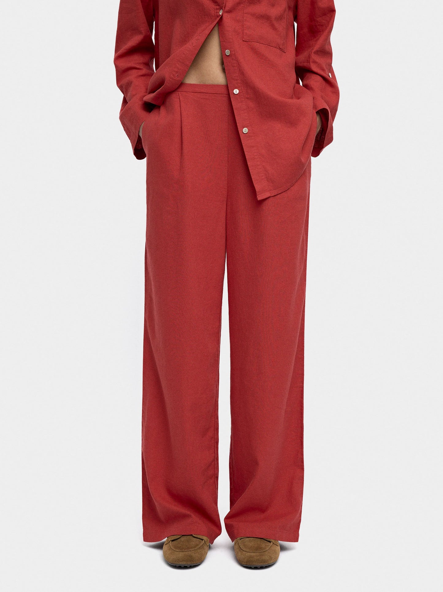 Linen-Blend Trousers With Elastic Waistband