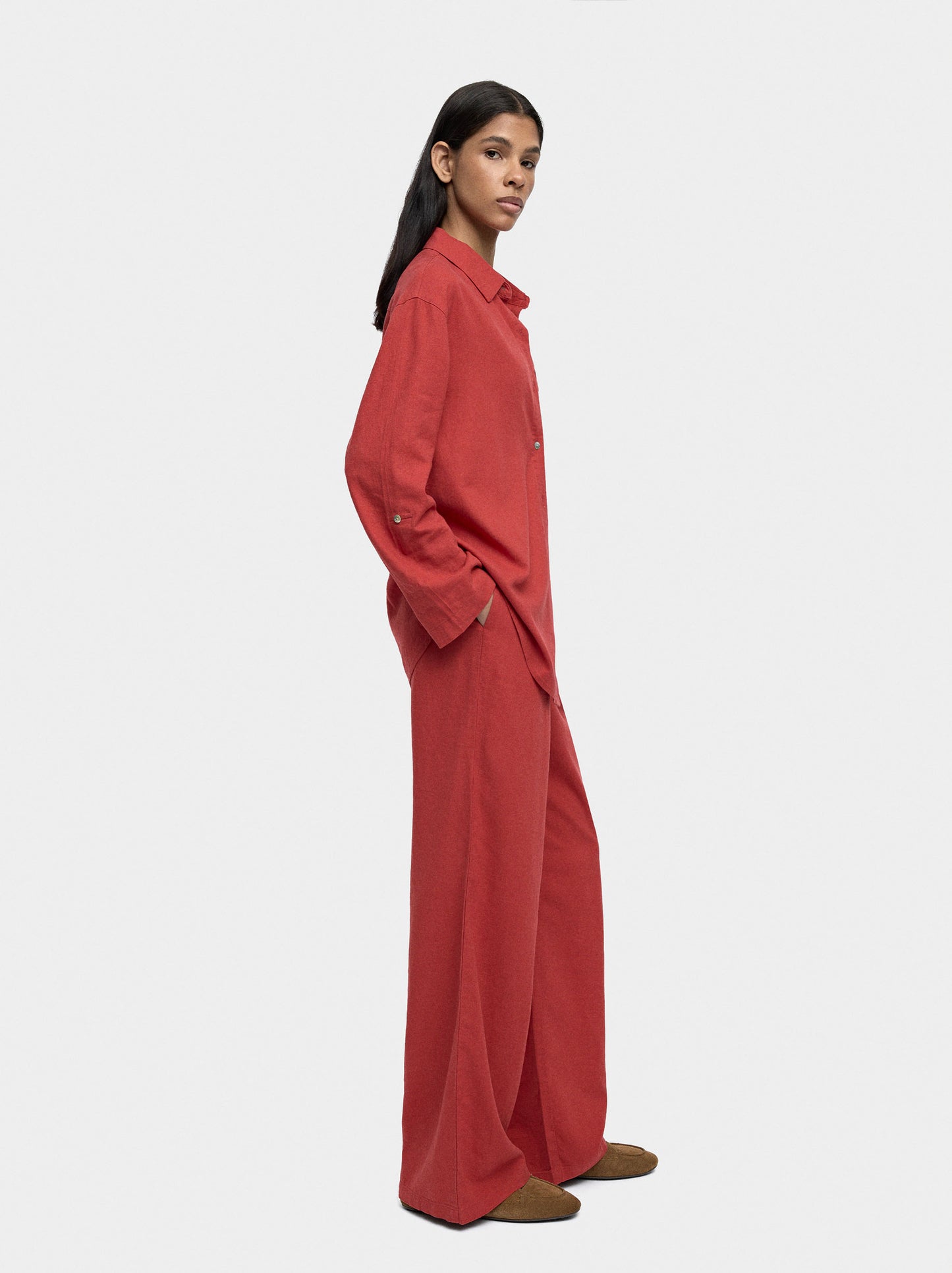 Linen-Blend Trousers With Elastic Waistband