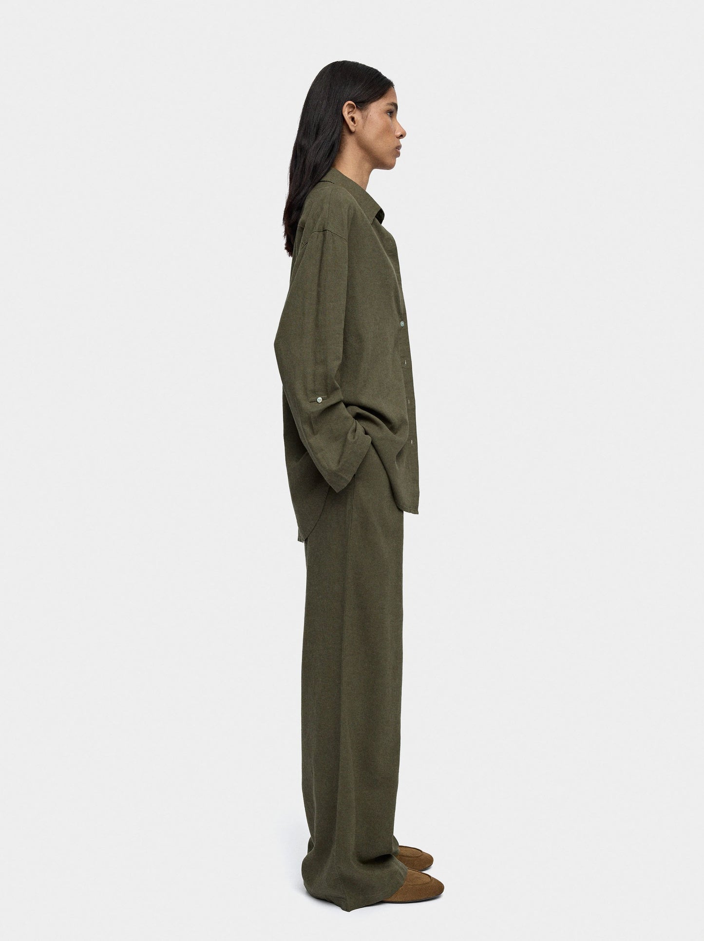 Linen-Blend Trousers With Elastic Waistband