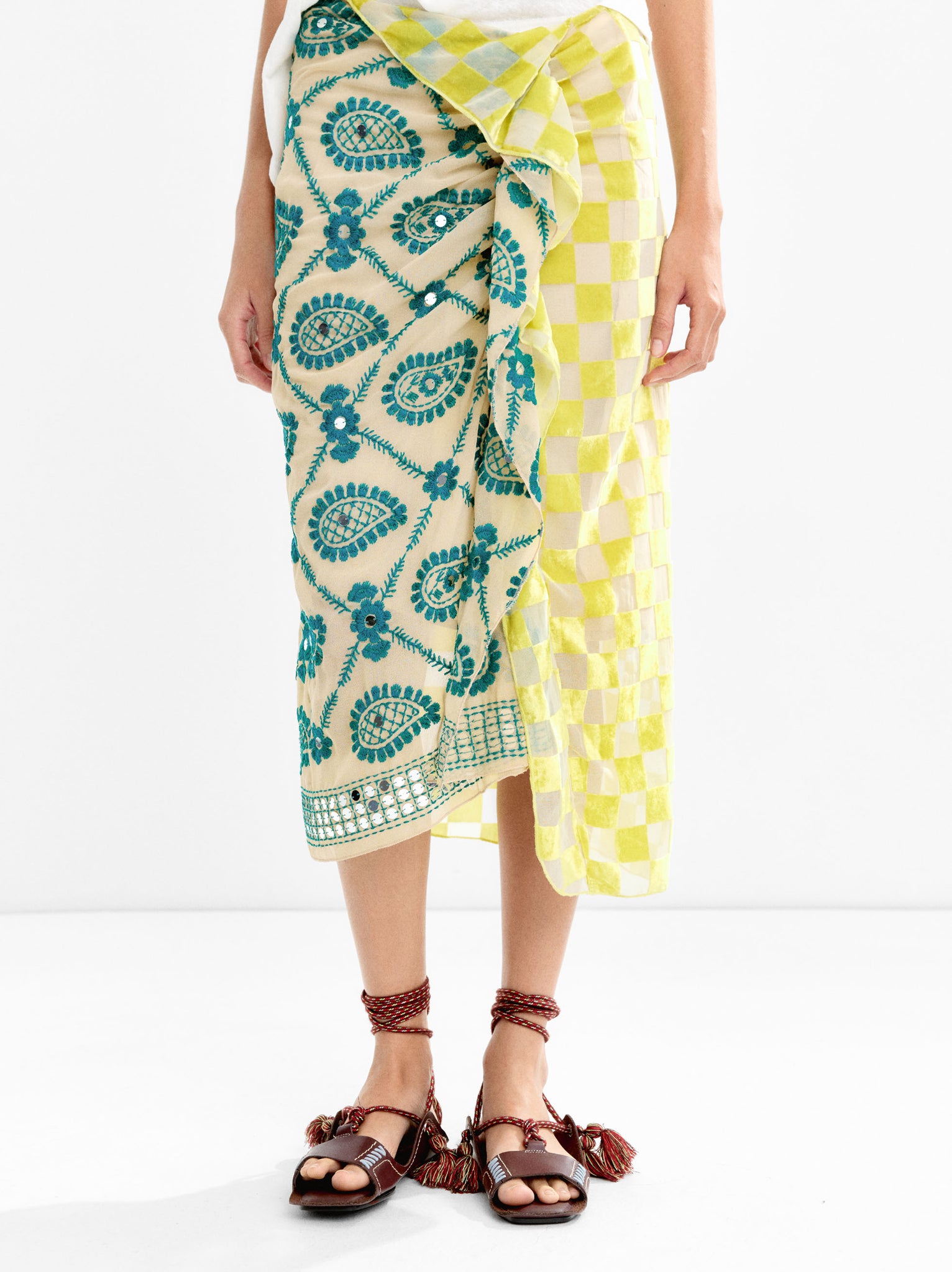 Draped Midi Skirt With Embroidery