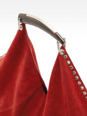 Suede Leather Shoulder Bag With Studs