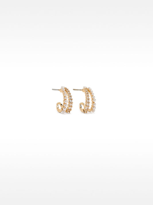 Double-Hoop Effect Earrings With Zirconia