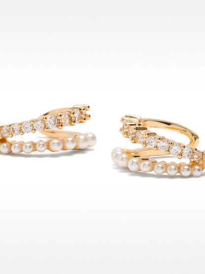 Double-Hoop Effect Earrings With Zirconia