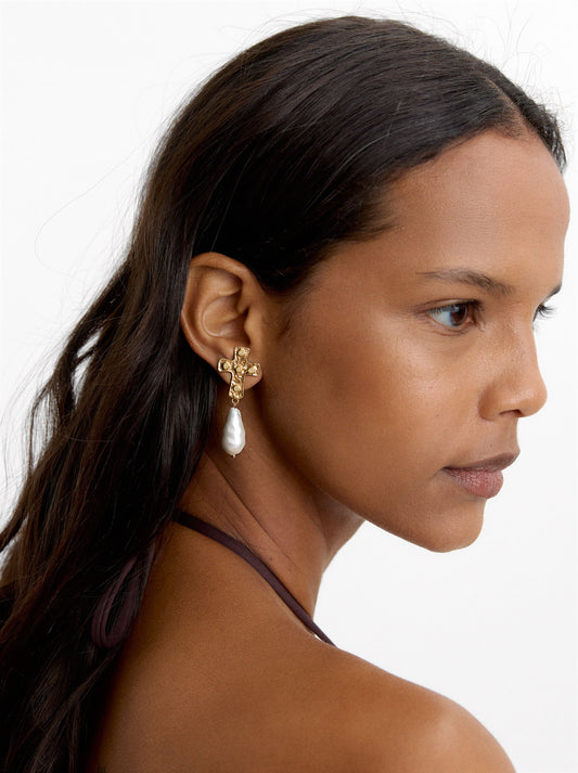 Cross Earrings With Stones And Pearls