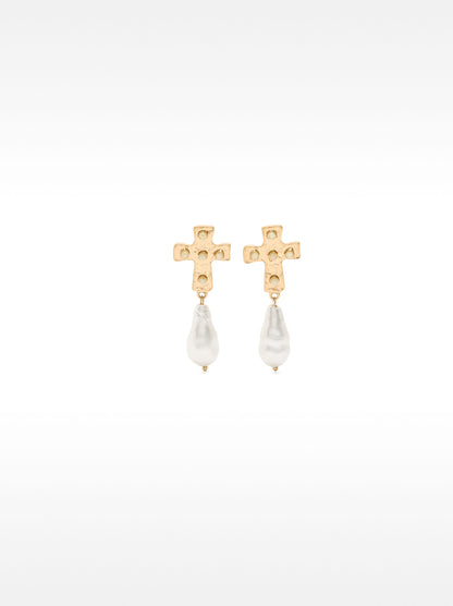 Cross Earrings With Stones And Pearls