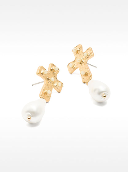 Cross Earrings With Stones And Pearls