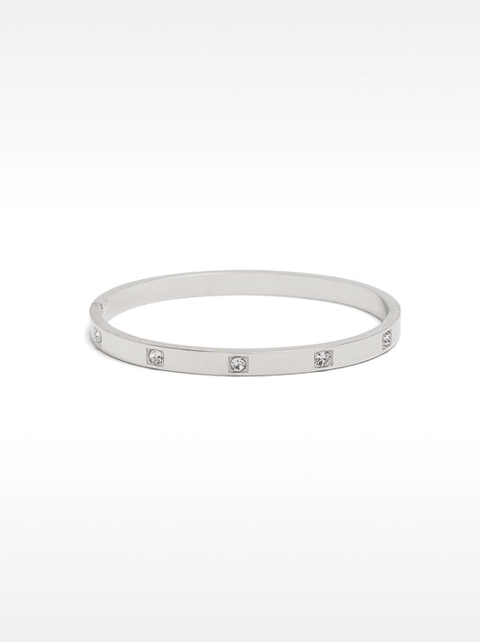 Stainless Steel Rigid Bracelet With Crystals