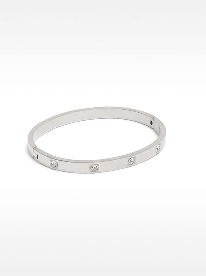 Stainless Steel Rigid Bracelet With Crystals