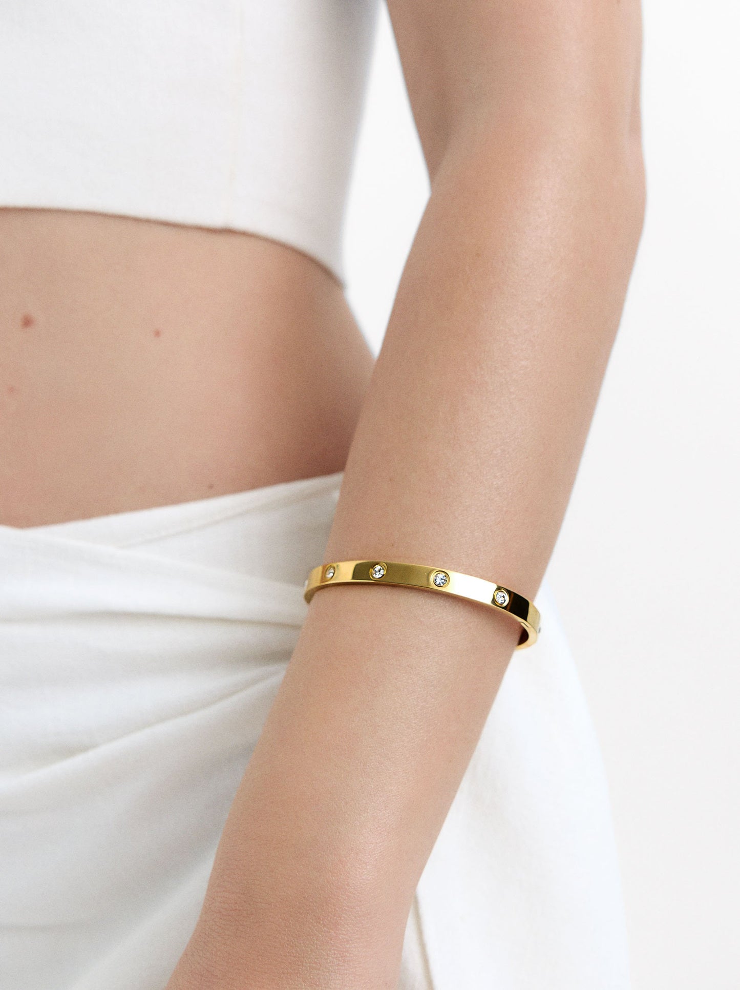 Stainless Steel Rigid Bracelet With Crystals