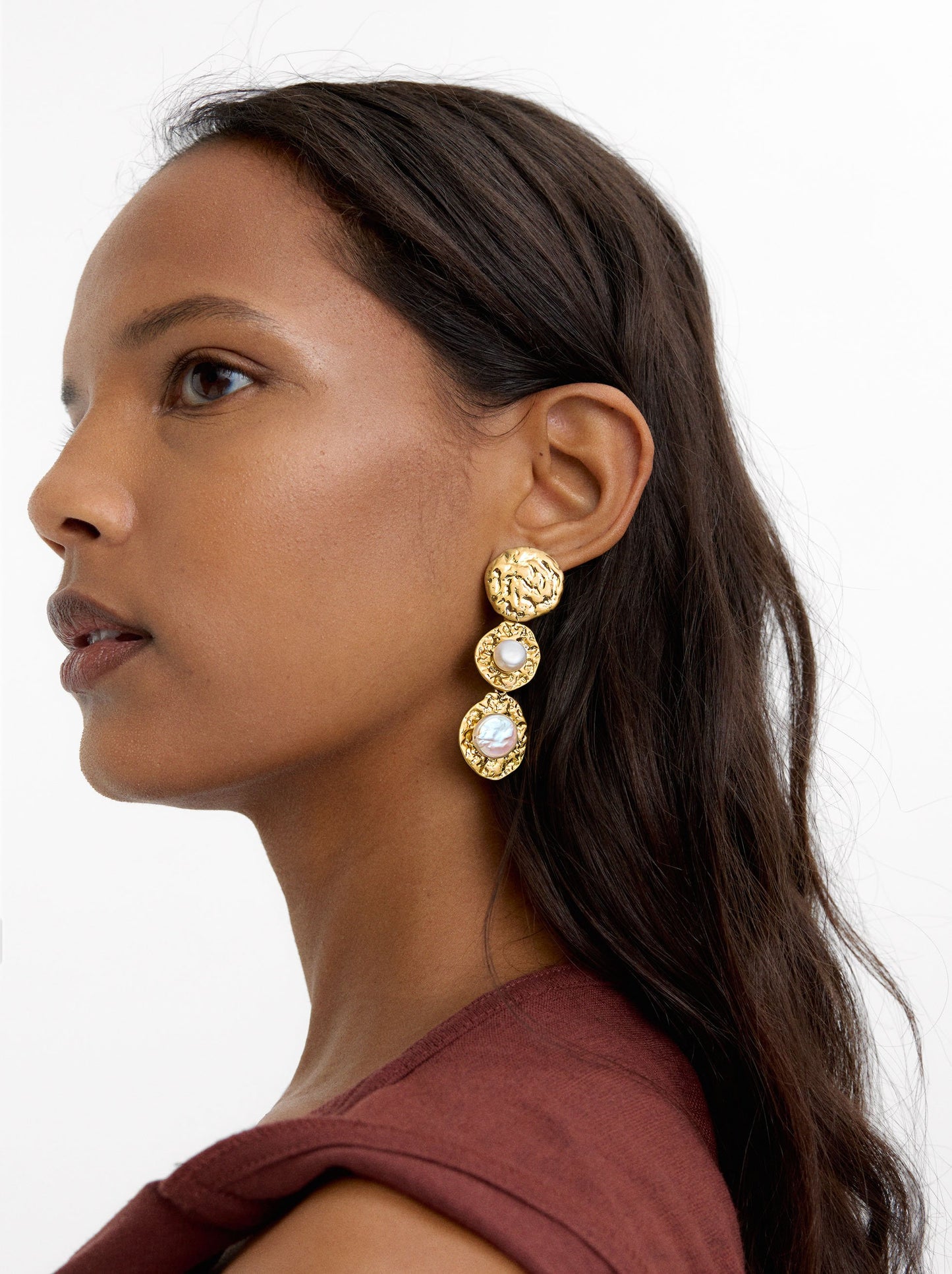 Long Round Earrings With Pearls