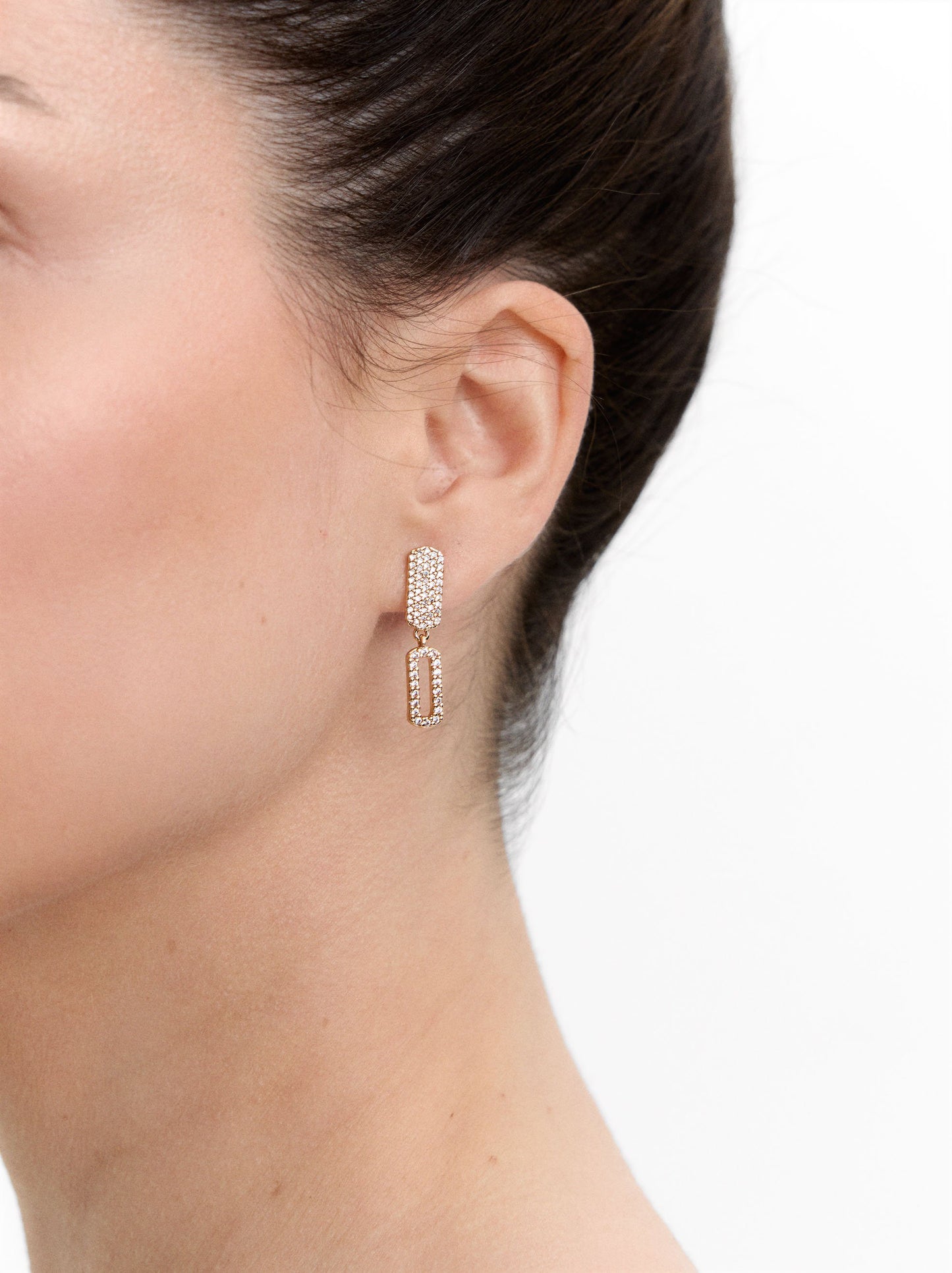 Long Rectangular Earrings With Zirconia