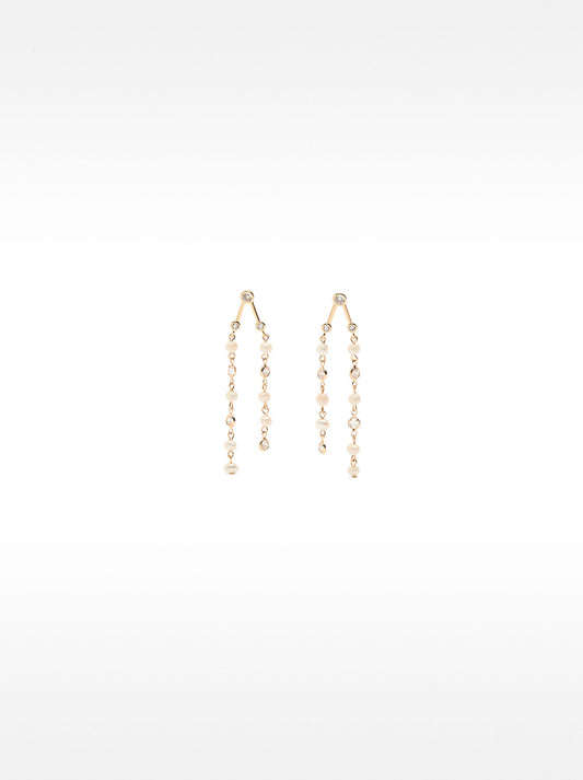 Long Earrings With Zirconia And Freshwater Pearls