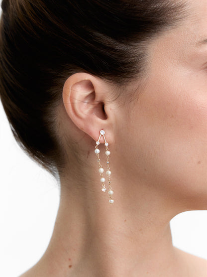 Long Earrings With Zirconia And Freshwater Pearls