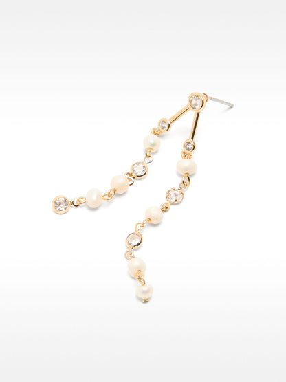 Long Earrings With Zirconia And Freshwater Pearls