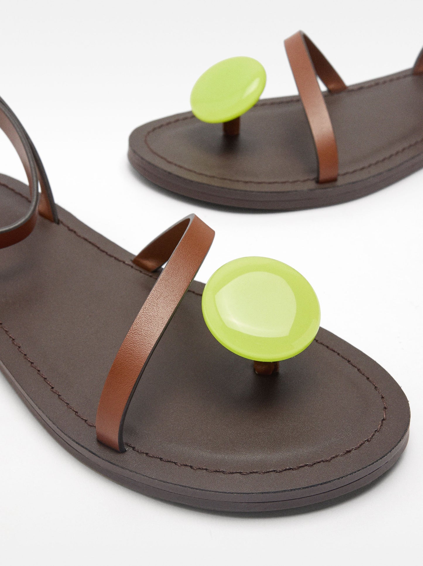 Flat Leather Sandals With Adornment