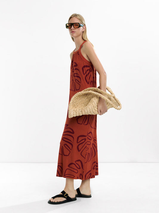 Long Dress With Leaf Print