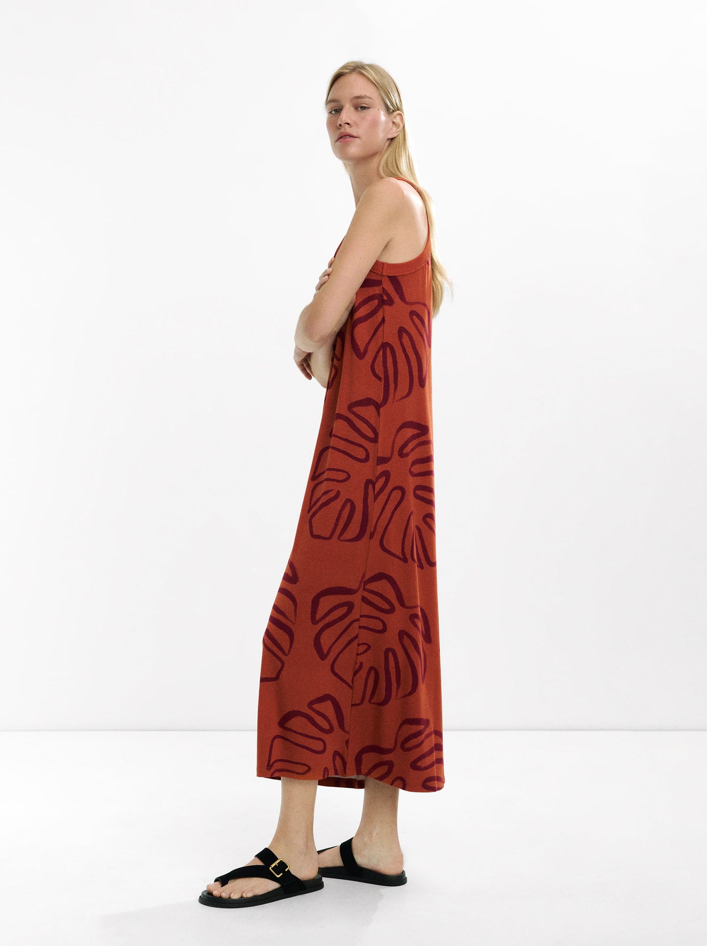 Long Dress With Leaf Print
