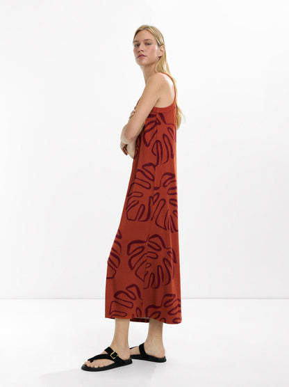 Long Dress With Leaf Print