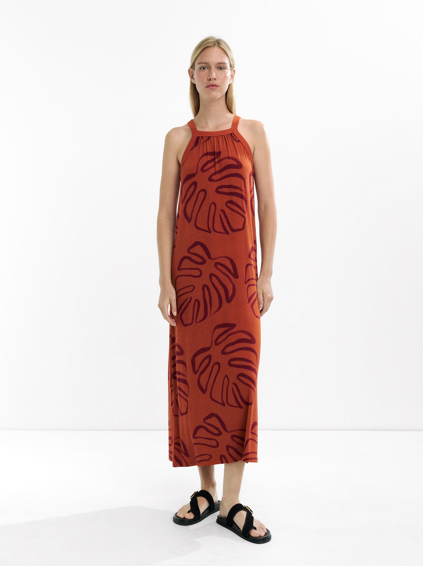 Long Dress With Leaf Print