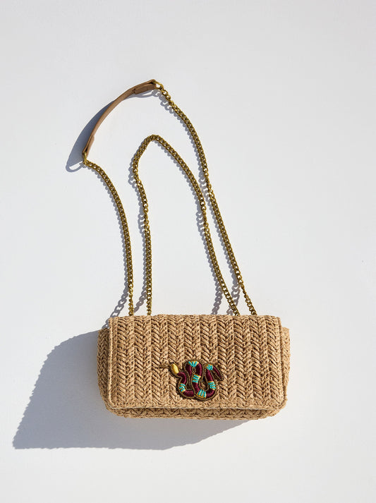 Shoulder Bag With Straw Effect