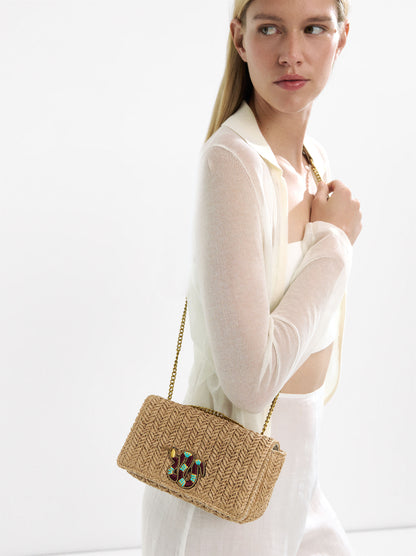 Shoulder Bag With Straw Effect