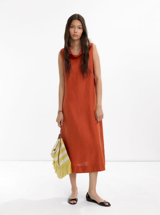 Midi Dress With 100% Linen