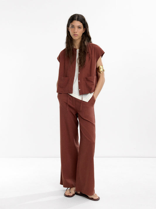 Straight Trousers With Linen