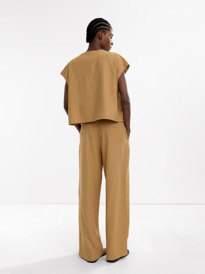 Straight Trousers With Linen