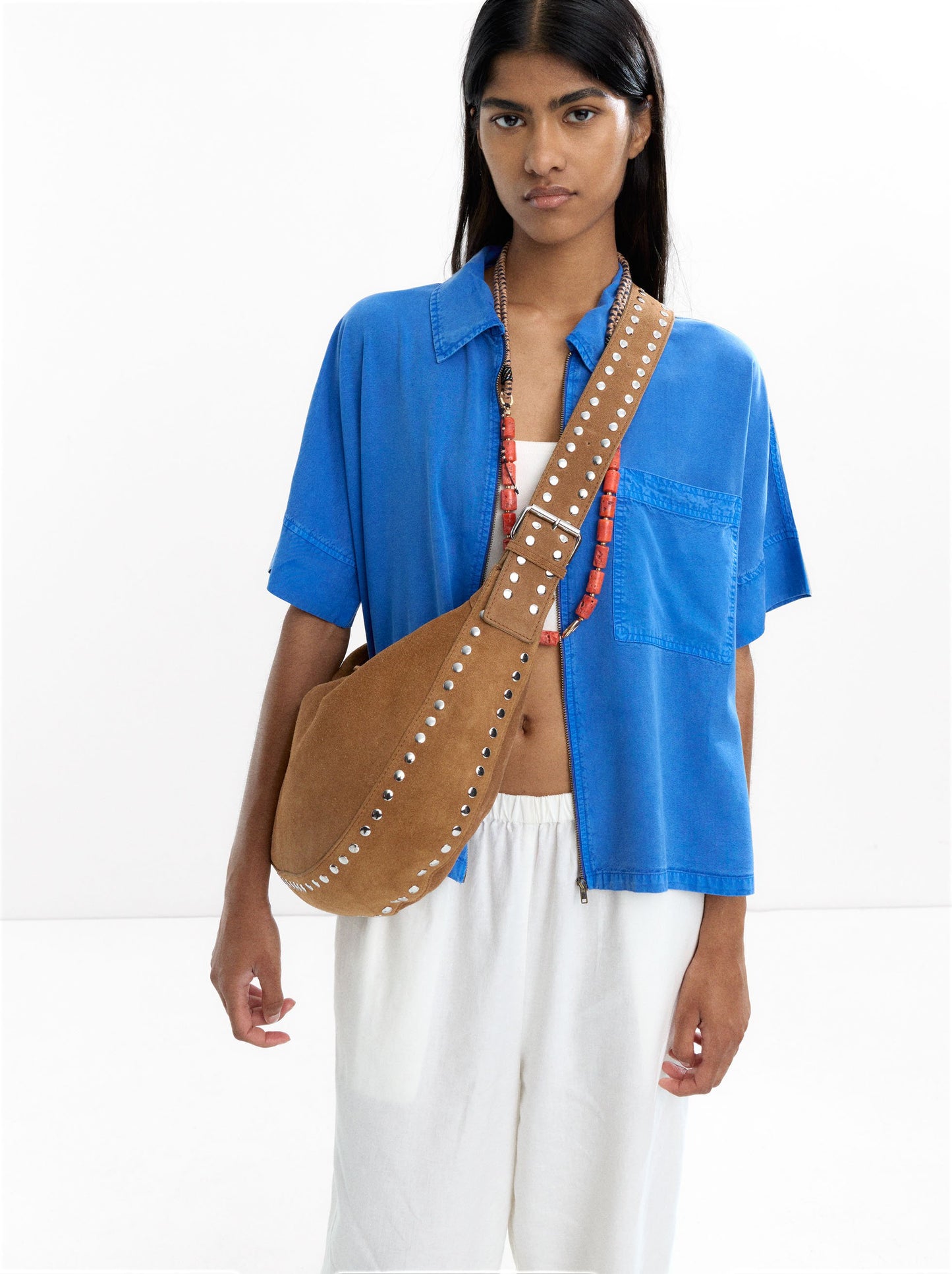Leather Shoulder Bag With Studs