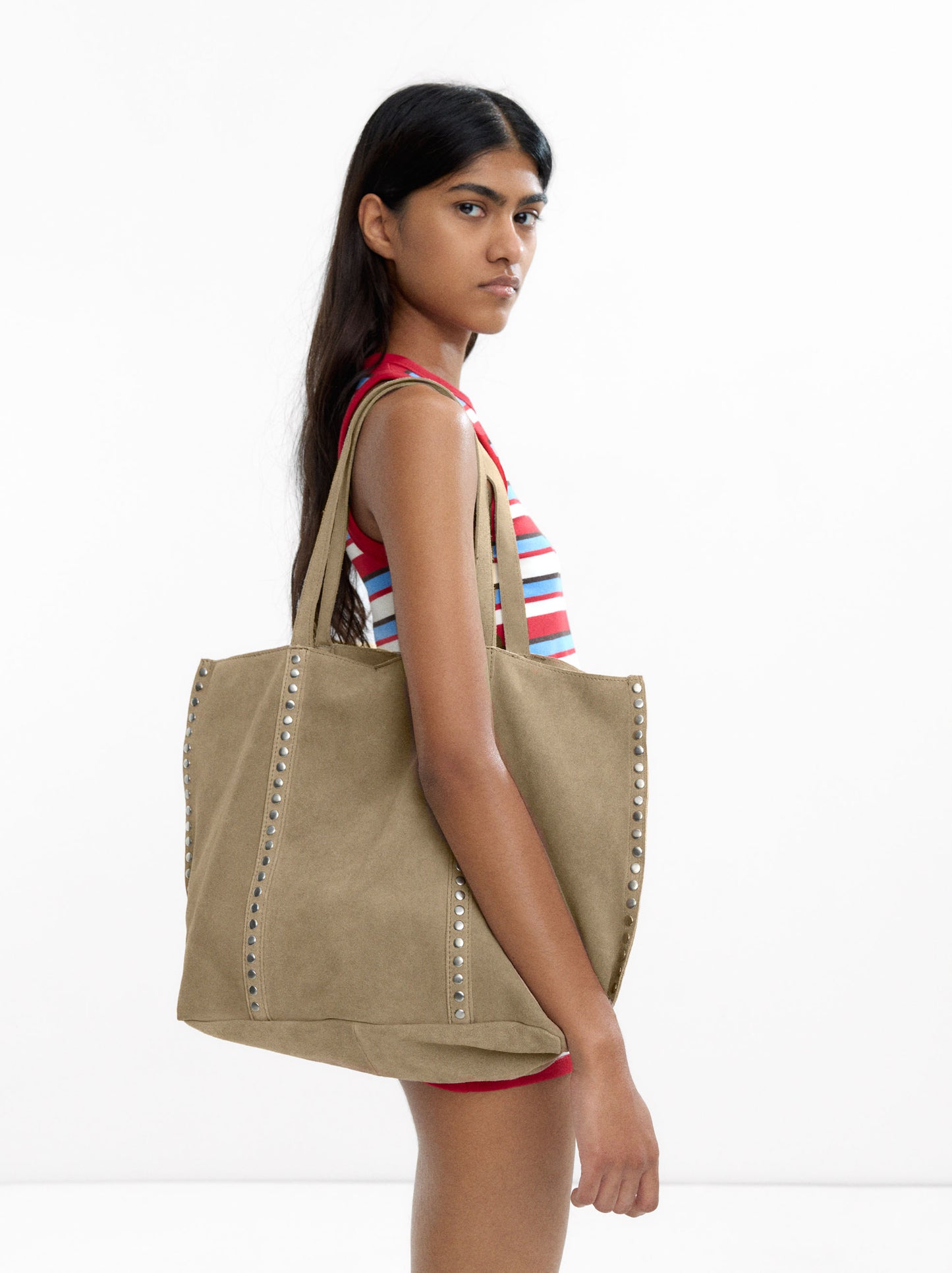 Leather Shopper Bag With Studs