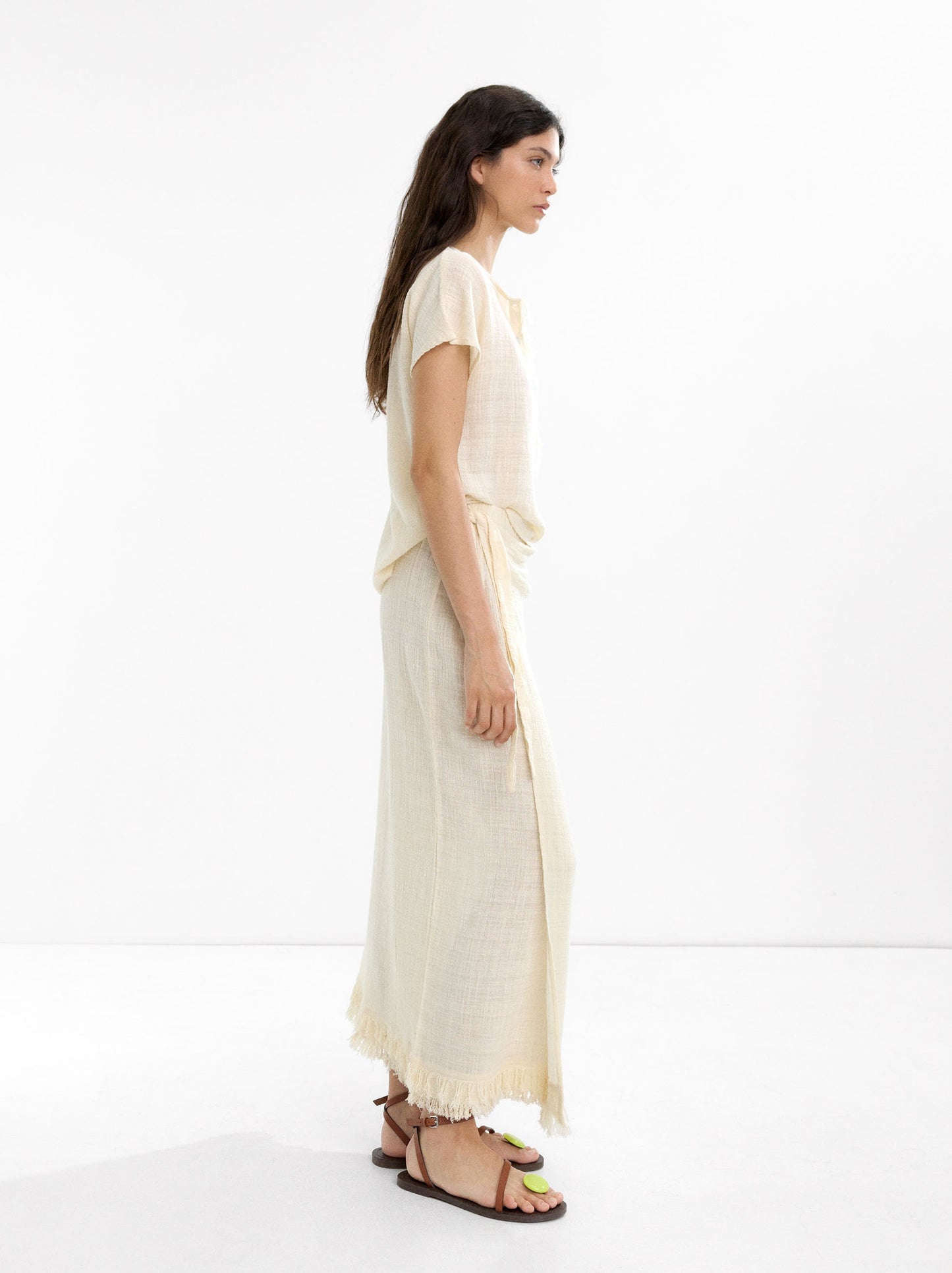 Linen-Blend T-Shirt With Buttons