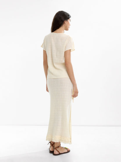 Linen-Blend T-Shirt With Buttons