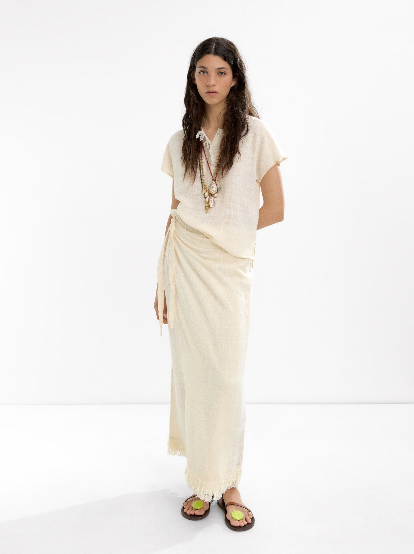 Linen-Blend T-Shirt With Buttons