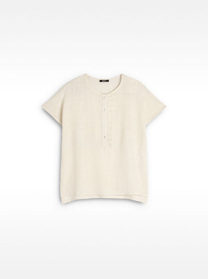 Linen-Blend T-Shirt With Buttons