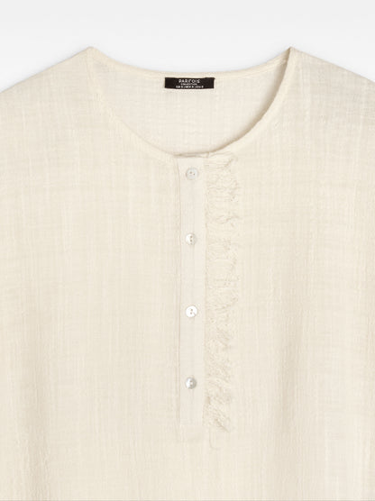 Linen-Blend T-Shirt With Buttons