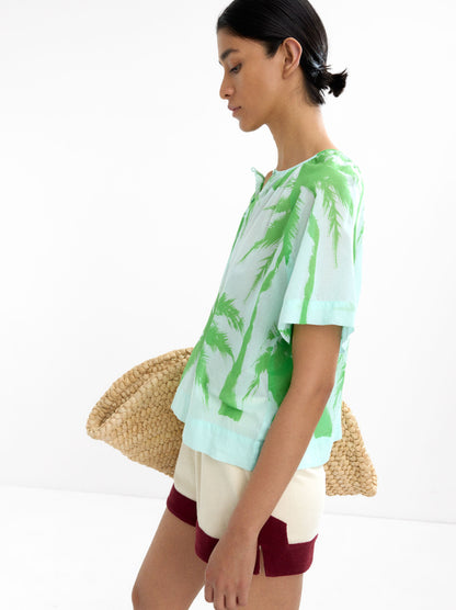 Blouse 100% Cotton With Printed Palm Trees