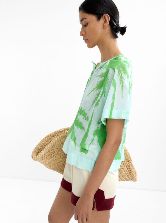 Blouse 100% Cotton With Printed Palm Trees